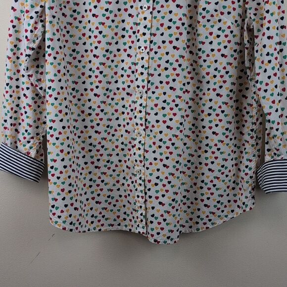 Talbot's Classic Cotton Button Front Shirt Ditsy Hearts Size XL - Picture 5 of 9